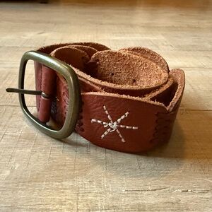 VTG American Eagle Brown Leather Belt with Star Stitching Sz Small boho western
